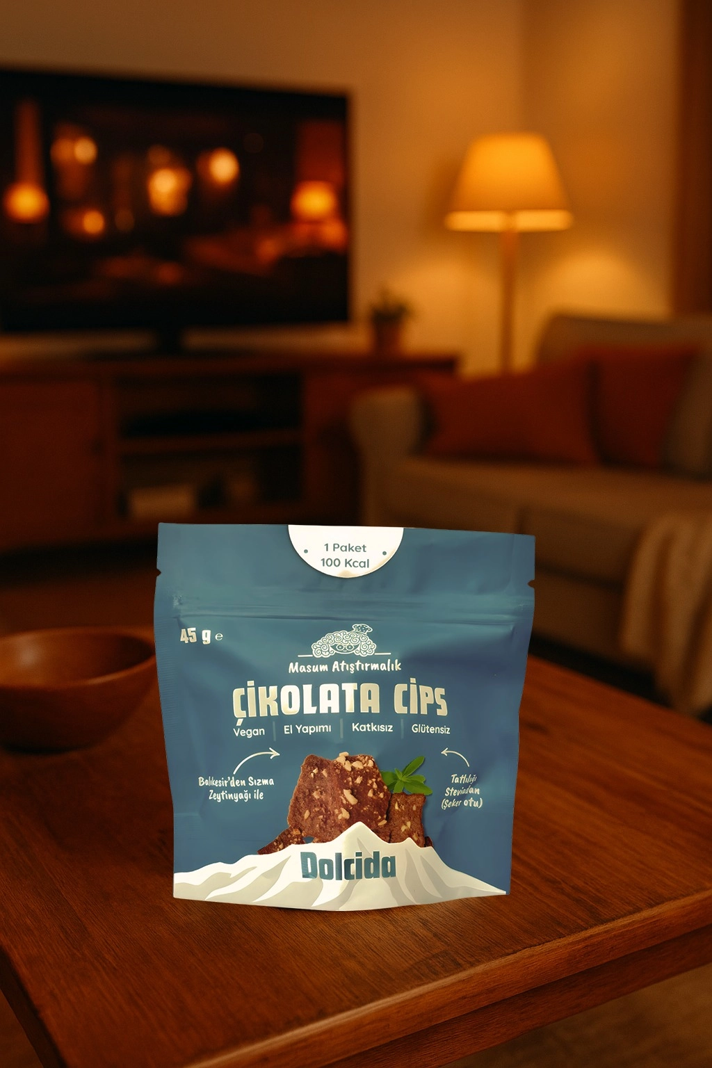 Şekersiz Çikolata Cips 45 Gr (Vegan-Glütensiz)