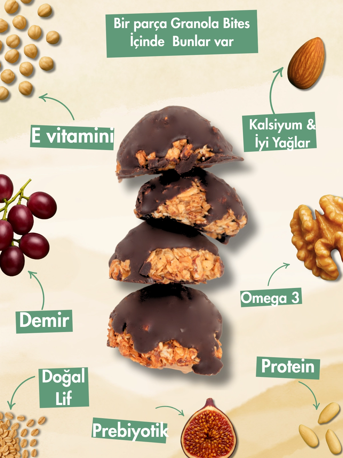 3 Paket Vegan Çikolatalı Granola Bites